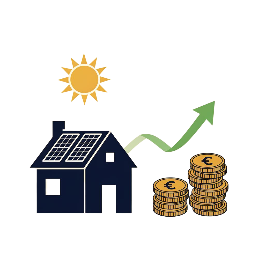 Illustrazione: il sole alimenta la casa e fa crescere i risparmi